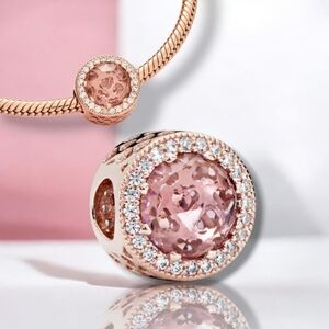 NEW 🩷 PANDORA Rose Radiant Hearts Charm With CZ & Light Blush Pink Crystal